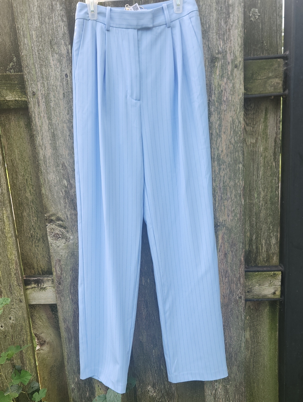 NWT Mng Mango Womens Light Blue Pinstripe Dress Trousers Sz 2 X30